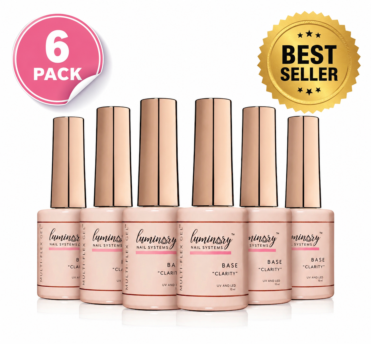Luminary Clarity Multi-Flex Gel Base 10ml – 6 Pack | Best Seller Builder Gel Base for Strong, Flexible Nails