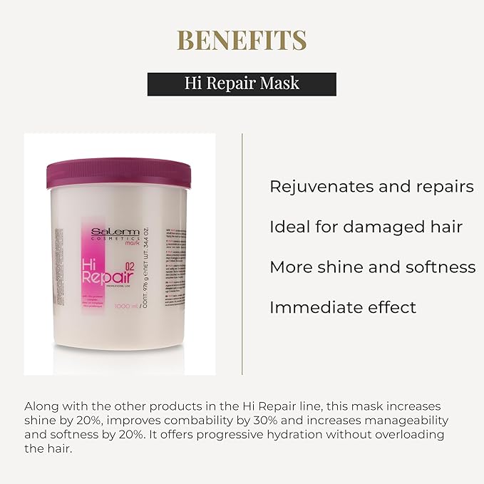 SALERM - Hair Repair Mask Hi Repair Mask Deeply Moisturizes Damaged Hair - Repairs and Rejuvenates - Shinier and Softer Hair - Immediate Effect