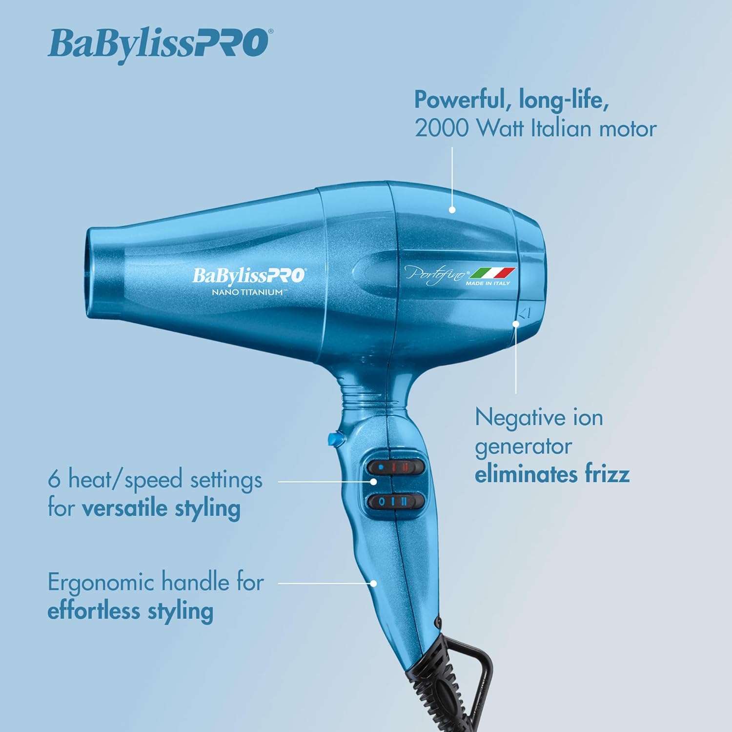 Babyliss PRO Portofino Hair Dryer - Professional 2000 Watt Blow Dryer