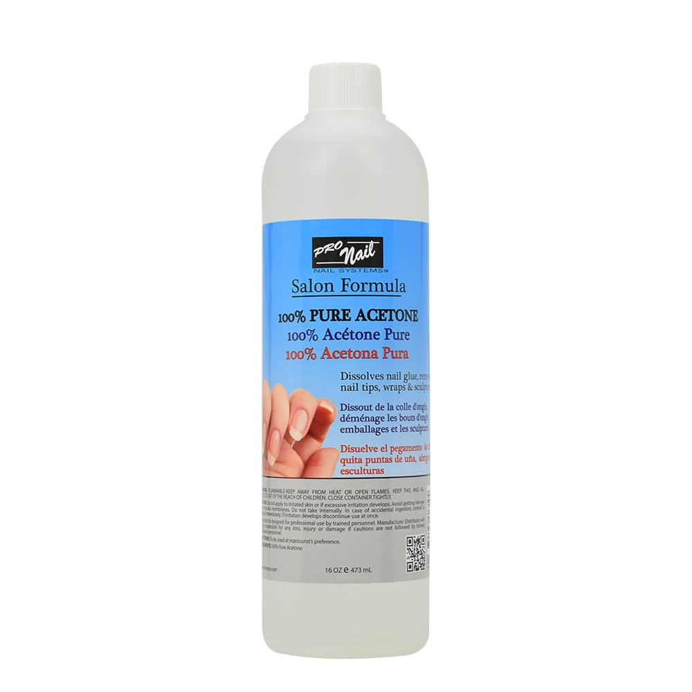 Pro Nail 100% Pure Acetone Nail Polish Remover For Acrylic Nails, Professional Strength, 16 Oz