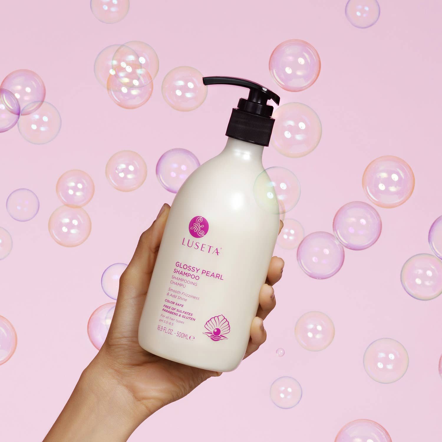 LUSETA Glossy Pearl Shampoo for Smoothing and Nourishing Frizzy, Moisturizing Shampoo with Pearl Extract, Enhances Natural Luster for Dull hair 16.9 fl.oz.