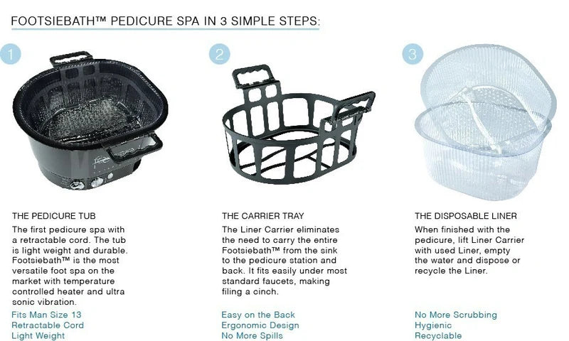 Footsie Bath™ Beverly Hills Professional Pedicure Foot Spa with Disposable Liners – Ultra-Sonic Vibration, Variable Temperature Thermostat & 30-Min Timer – 5 Liners & Carrier Basket Included
