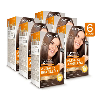 Kativa 6-Pack Brazilian Straightening Natural Keratin Kit, 1350ml Argan Oil &amp; Amino Acids Infused Ammonia-Free Haircare Product for Frizz Control, Easy Application, Home Use for Adults, All Hair Types