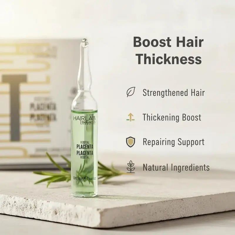 Salerm Hairlab Vegetable Placenta Hair Density Serum, Plant-Based Haircare Treatment with Keratin for Thicker, Fuller &amp; Shiny Hair, Repairing Ampoules, 4 x 0.44 fl oz, Hair Thickening Serum