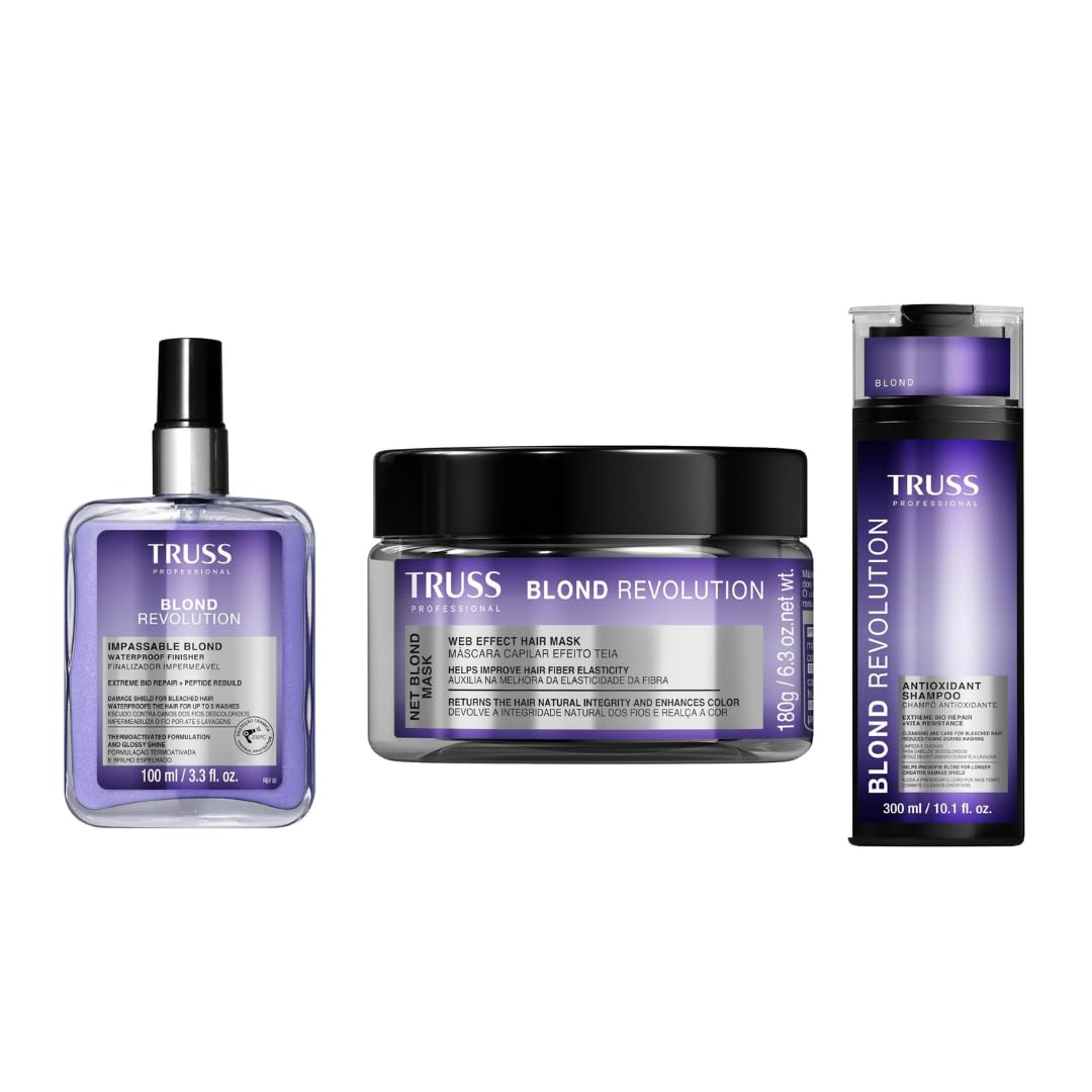 TRUSS Blond Revolution Shampoo, Net Mask &amp; Impassable Heat Protectant Spray - Gentle Cleansing Shampoo, Repairing Hair Mask and Frizz Control Waterproof Spray for Color Treated Hai