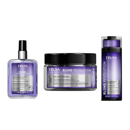 TRUSS Blond Revolution Shampoo, Net Mask &amp; Impassable Heat Protectant Spray - Gentle Cleansing Shampoo, Repairing Hair Mask and Frizz Control Waterproof Spray for Color Treated Hai