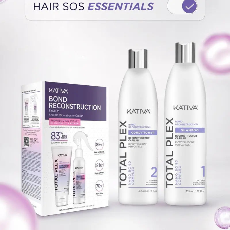 Kativa Total Plex Liquid Shampoo - 250ml Gentle Bond Repair Cleanser for Adults, Nano Bond Complex, Salt-Free Sulfate-Free Color-Safe Strengthening Shampoo, Single Item