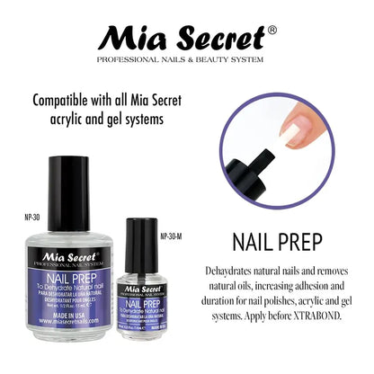 Mia Secret 2-Bottle Nail Prep &amp; Xtrabond Primer Multi-Pack - 0.5oz NP-30 Prep (Removes Oil), 0.5oz PR100 Primer for Gel Nails, Cuticle Care, Better Adhesion, Manicure at Home