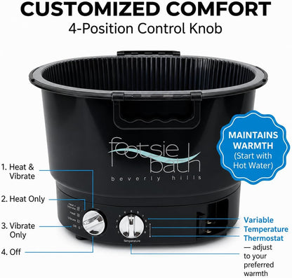 Footsie Bath™ Beverly Hills Professional Pedicure Foot Spa with Disposable Liners – Ultra-Sonic Vibration, Variable Temperature Thermostat &amp; 30-Min Timer – 5 Liners &amp; Carrier Basket Included