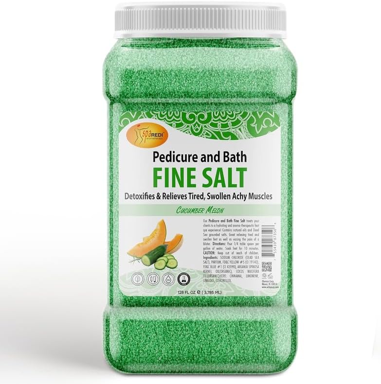 SPA REDI Detox Foot Soak Pedicure and Bath Fine Salt, Cucumber and Melon, 128 Oz