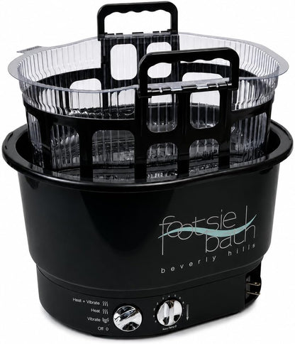 Footsie Bath™ Beverly Hills Professional Pedicure Foot Spa with Disposable Liners – Ultra-Sonic Vibration, Variable Temperature Thermostat &amp; 30-Min Timer – 5 Liners &amp; Carrier Basket Included