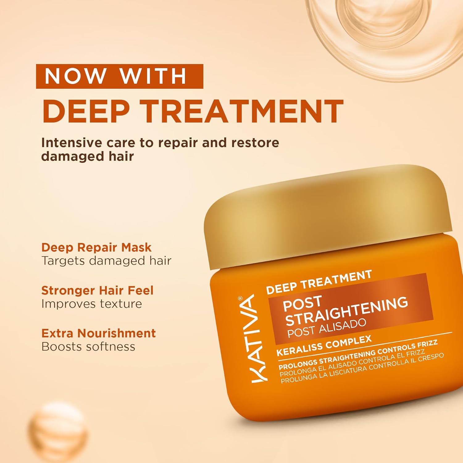 KATIVA Brazilian Post Straightening Treatment Kit, Shampoo, Conditioner &amp; Mask, Keraliss Complex with Vegetal Keratin &amp; Hyaluronic Acid, Helps Prolong Straightening up to 18 Weeks