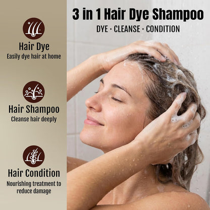 MEIDU Dark Brown Hair Color Shampoo for Gray Coverage, Instant 3-in-1 Hair Dye for Women (16.9 Fl oz)