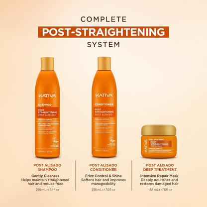KATIVA Brazilian Post Straightening Treatment Kit, Shampoo, Conditioner &amp; Mask, Keraliss Complex with Vegetal Keratin &amp; Hyaluronic Acid, Helps Prolong Straightening up to 18 Weeks