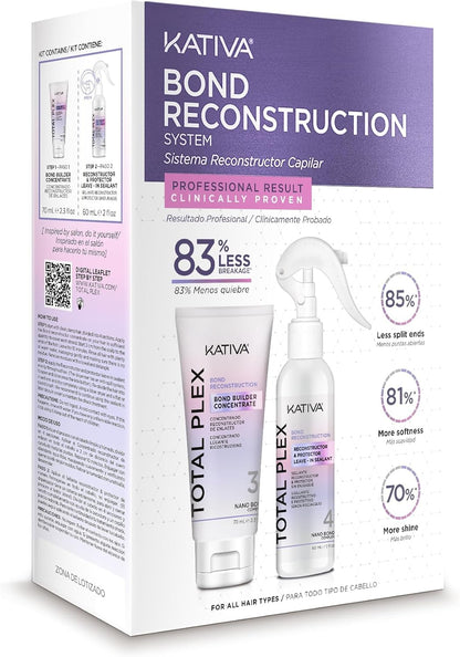KATIVA Total Plex Bond Repair Kit, 2 Step Concentrate and Sealer Treatment, Rebuilds, Strengthens and Seals Damaged Hair, Nano Bond Complex for Breakage, Split Ends, Softness and Shine