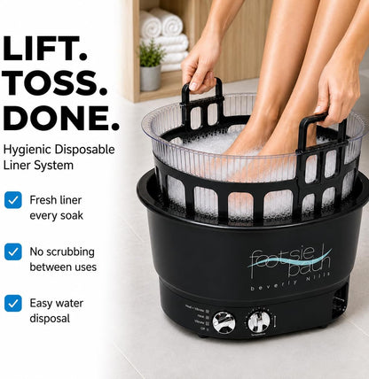 Footsie Bath™ Beverly Hills Professional Pedicure Foot Spa with Disposable Liners – Ultra-Sonic Vibration, Variable Temperature Thermostat &amp; 30-Min Timer – 5 Liners &amp; Carrier Basket Included