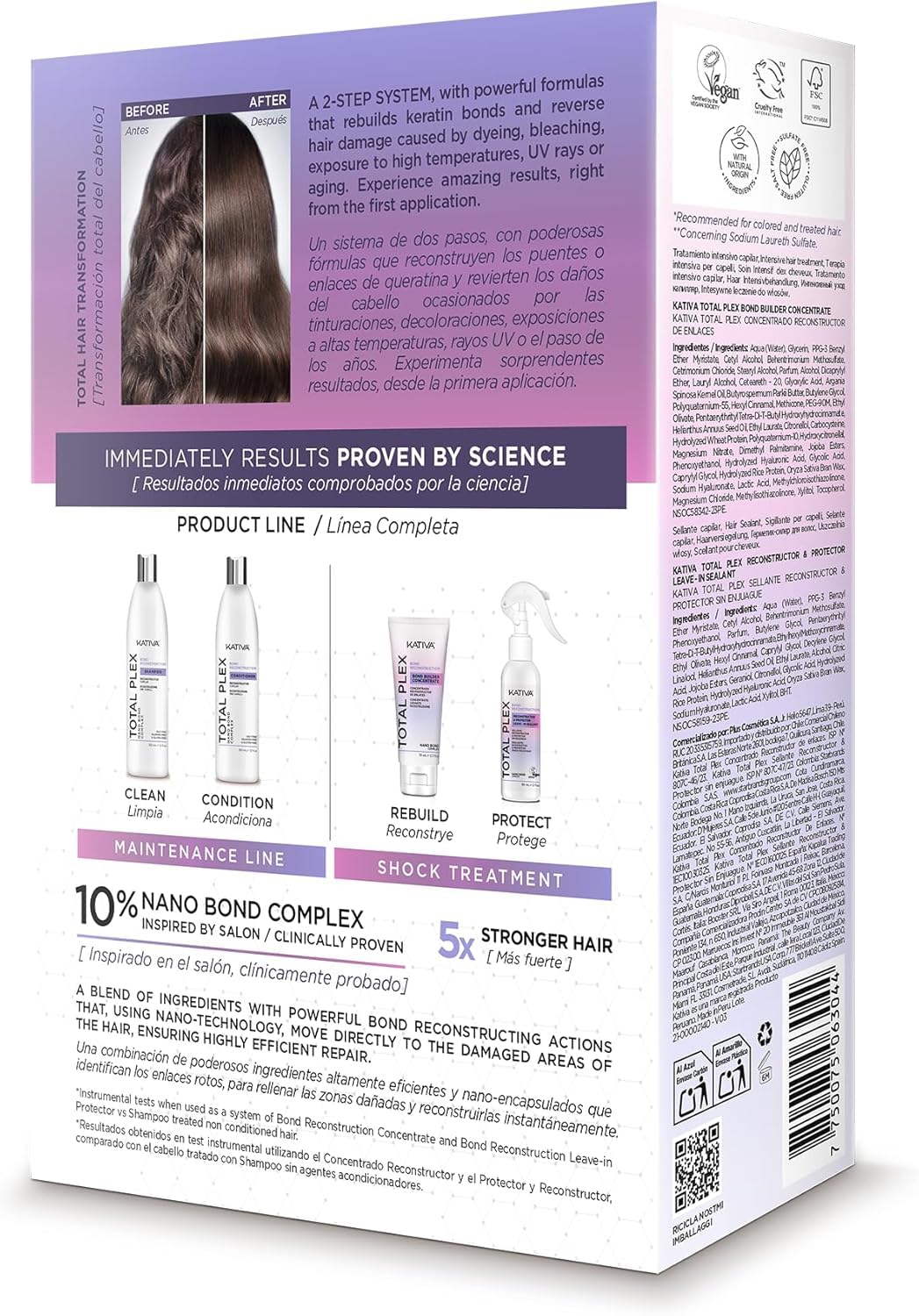 KATIVA Total Plex Bond Repair Kit, 2 Step Concentrate and Sealer Treatment, Rebuilds, Strengthens and Seals Damaged Hair, Nano Bond Complex for Breakage, Split Ends, Softness and Shine