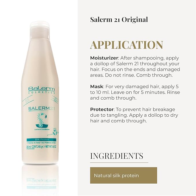SALERM - Instant Hair Conditioner 21 Silk Protein - 250 ml Leave-In or Rinse-Out Conditioner - with Silk Proteins - Heat Protector and Hydrating