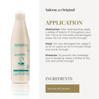 SALERM - Instant Hair Conditioner 21 Silk Protein - 250 ml Leave-In or Rinse-Out Conditioner - with Silk Proteins - Heat Protector and Hydrating