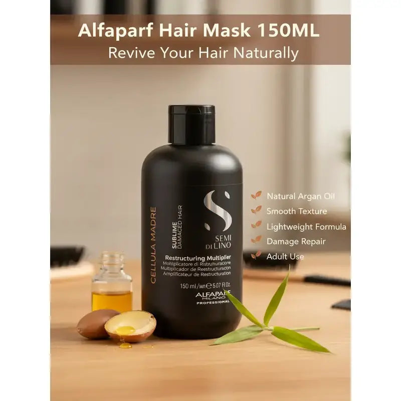 Alfaparf Semi Di Lino Sublime Cellula Madre Restructuring Multiplier Hair Mask - 150ml/5.07fl.oz Argan Stem Cells Haircare for Adults, Smooth Strong Hair Formula, Bamboo Cortex Repair, Moisture Strengthening, Color Longevity Support