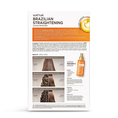 KATIVA Brazilian Keratin Straightening Kit - Alisado Brasileño Keratina + Potion 4 Heat Protectant Serum, Smoothing, Anti Frizz, Hyaluronic Acid, Argan Oil, Vegan, Up to 12 Weeks