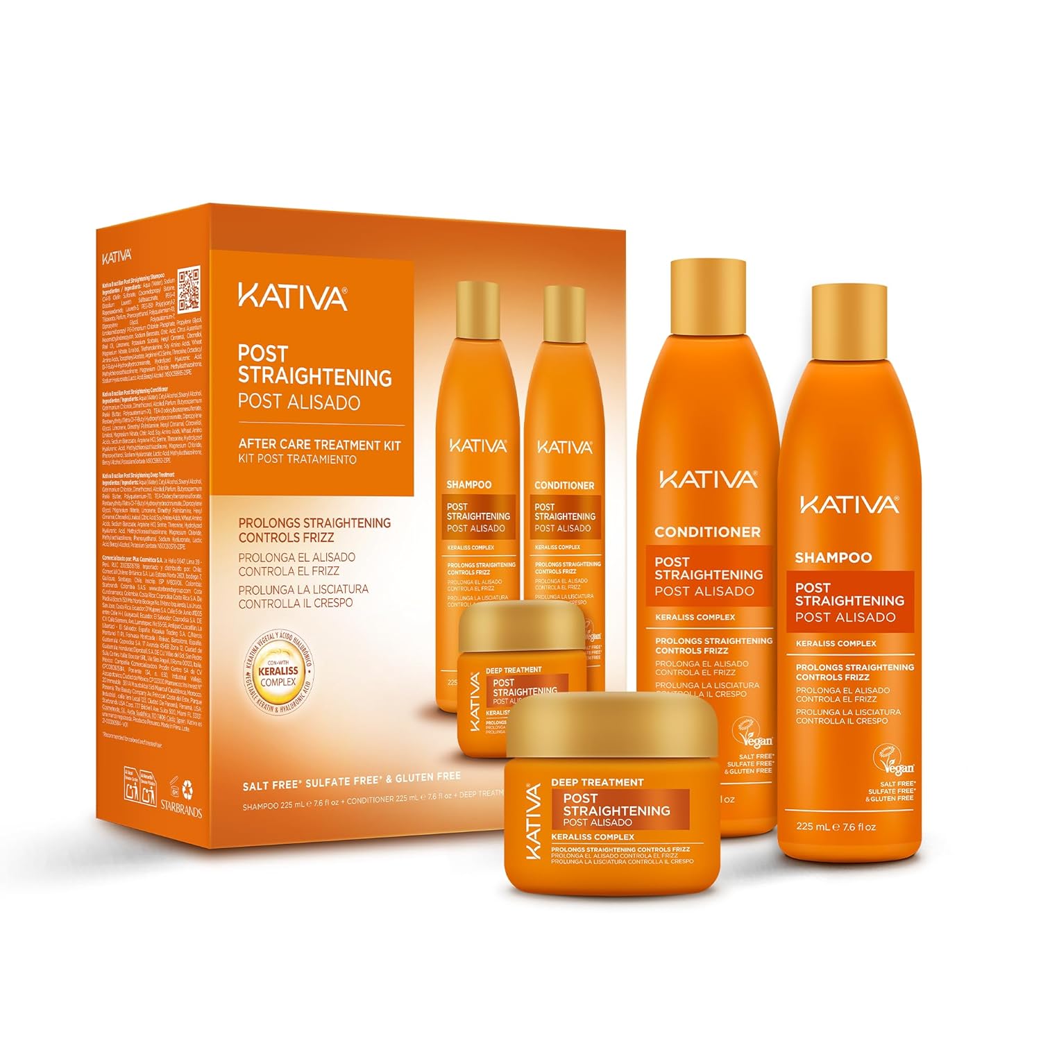 KATIVA Brazilian Post Straightening Treatment Kit, Shampoo, Conditioner &amp; Mask, Keraliss Complex with Vegetal Keratin &amp; Hyaluronic Acid, Helps Prolong Straightening up to 18 Weeks