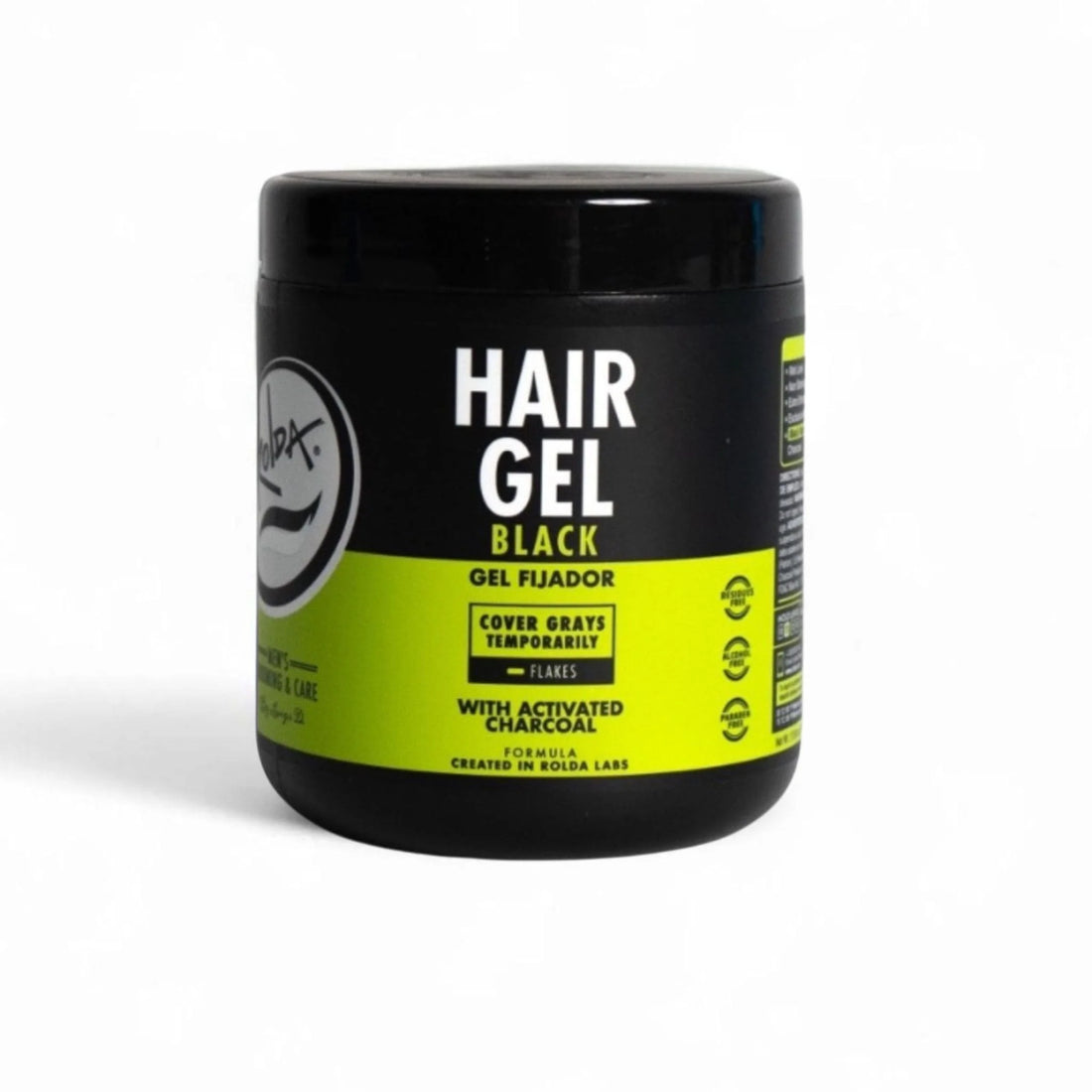 Rolda - Black Hair Styling Gel | Covers Gray Hair, Medium-Strong Hold, Medium Shine, Wet Look, Alcohol-free, Paraben-free, Flake-free
