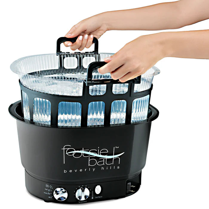 Footsie Bath™ Beverly Hills Professional Pedicure Foot Spa with Disposable Liners – Ultra-Sonic Vibration, Variable Temperature Thermostat &amp; 30-Min Timer – 5 Liners &amp; Carrier Basket Included