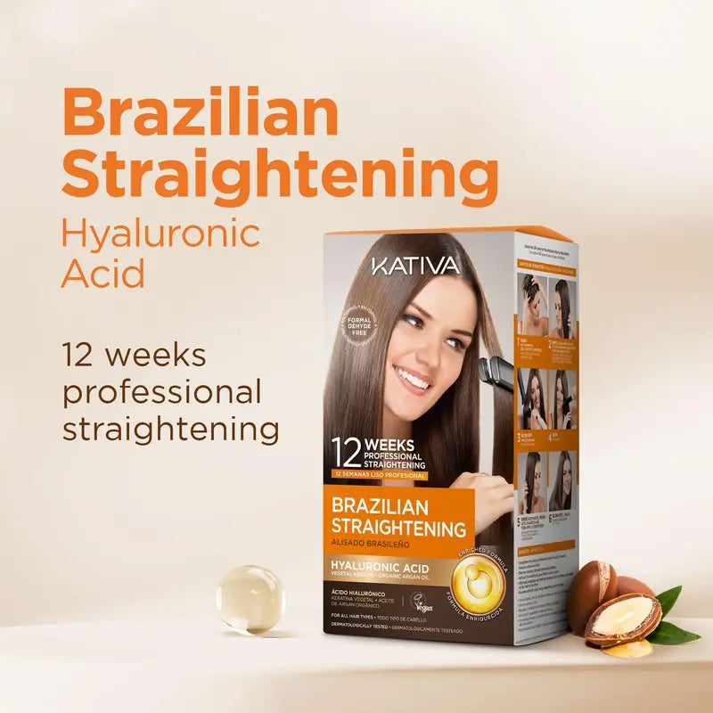 Kativa 6-Pack Brazilian Straightening Natural Keratin Kit, 1350ml Argan Oil &amp; Amino Acids Infused Ammonia-Free Haircare Product for Frizz Control, Easy Application, Home Use for Adults, All Hair Types
